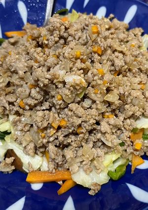 四毒抜き)合い挽き肉味噌そぼろと野菜炒め-レシピのメイン写真