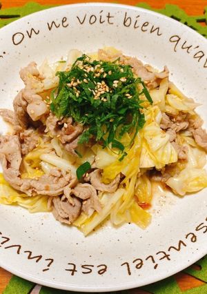 キャベツと豚バラの梅マヨポン酢青じそ炒め-レシピのメイン写真