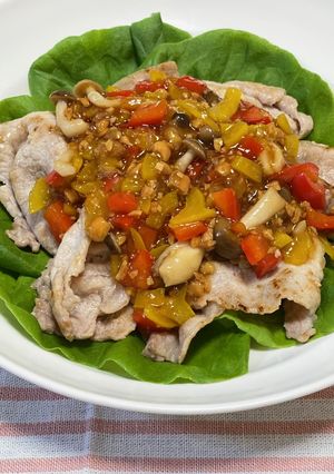 豚肉とナッツの 彩り甘あんかけ-レシピのメイン写真
