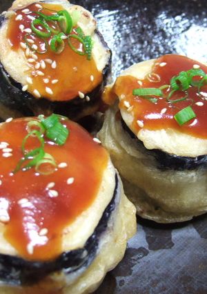 旨みが染み染み!茄子の挽肉はさみ揚げ☆-レシピのメイン写真