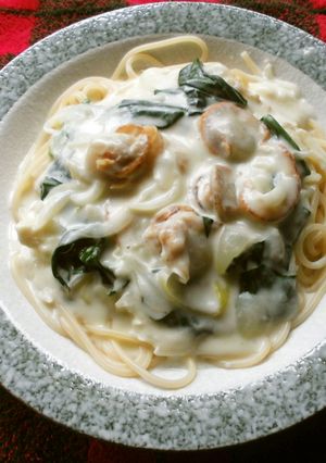 ほうれん草とベビーほたてのクリームパスタ-レシピのメイン写真