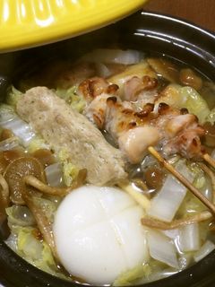1人鍋で、塩焼き鳥&白菜&なめこの鍋-レシピのメイン写真