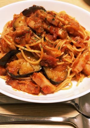 ナスとベーコンのガーリックトマトパスタ-レシピのメイン写真