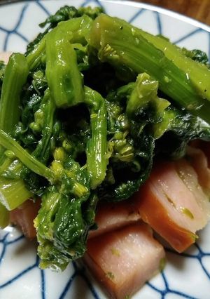 厚切りベーコン菜の花のオリーブオイル炒め-レシピのメイン写真