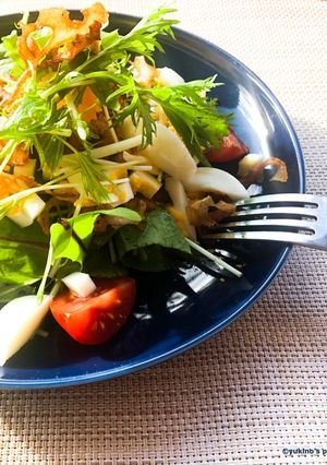 水菜たっぷり!蓮根チップサラダ-レシピのメイン写真