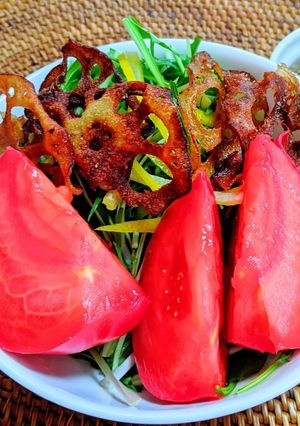 水菜とレンコンチップスのサラダ-レシピのメイン写真
