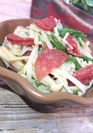 レンジで簡単、水菜とえのきとサラミ和え-レシピのメイン写真