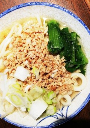 温玉掛けうどん★☆長ネギ&鶏肉そぼろがけ-レシピのメイン写真