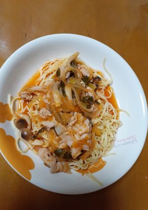 豚バラしゃぶしゃぶ肉の甘いトマトスパ♪-レシピのメイン写真