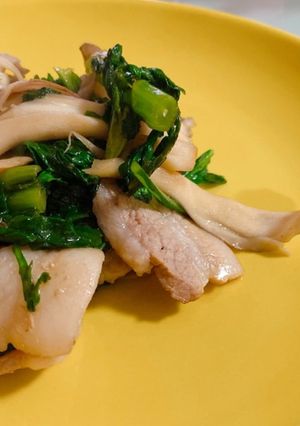 豚バラと舞茸と春菊のポン酢炒め-レシピのメイン写真