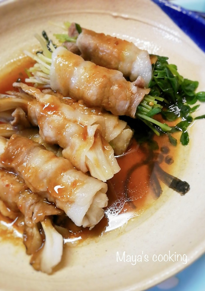 豆苗、舞茸の豚しゃぶ用肉の肉巻き-レシピのメイン写真