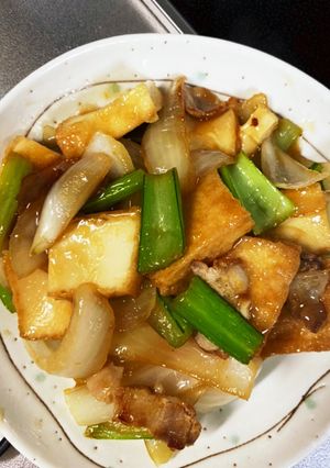 厚揚げ、豚ばら玉ねぎ小松菜であんかけ炒め-レシピのメイン写真