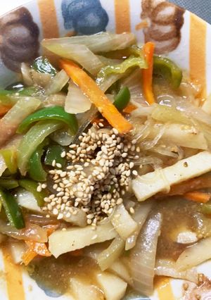 全てレンジ肉なしポン酢生姜焼風春雨炒め煮-レシピのメイン写真