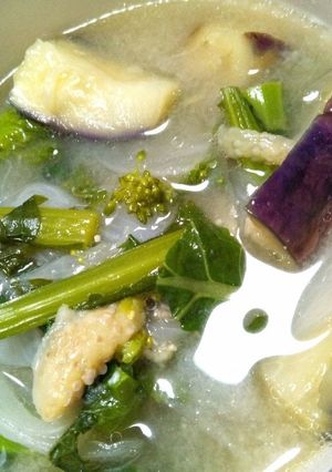 菜の花と新玉ねぎと茄子の味噌汁-レシピのメイン写真