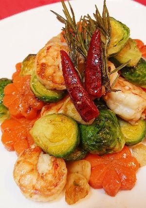 芽キャベツと海老の和風アヒージョ風味炒め-レシピのメイン写真