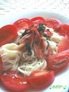 大葉にんにく風味♪カニトマトそうめん-レシピのメイン写真