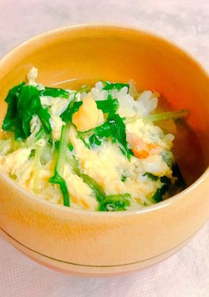 水菜と海老のふわふわ卵雑炊風-レシピのメイン写真