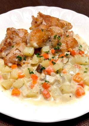 鶏肉ソテー＊野菜クリームソース-レシピのメイン写真