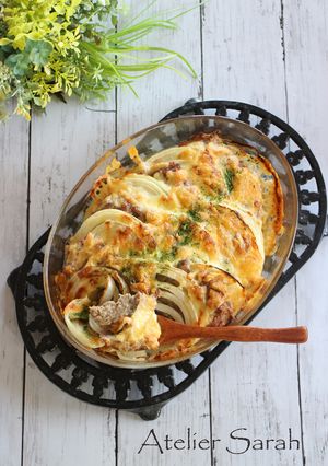 時短＆手抜き♫玉葱＆挽き肉の重ね焼き-レシピのメイン写真