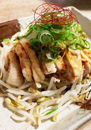 蒸し鶏と湯引きモヤシの辛味ダレ-レシピのメイン写真