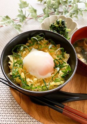 我が家の節約ごはん★揚げ玉入り温玉丼-レシピのメイン写真