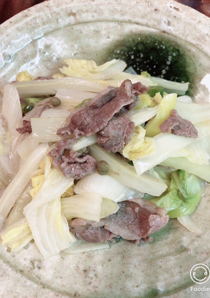 実山椒で！白菜と牛コマの酒蒸し炒め-レシピのメイン写真