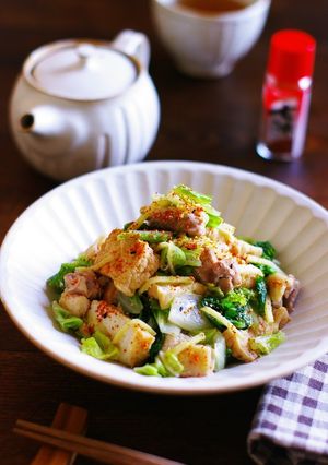 鶏もも肉と厚揚げのレンチン七味生姜白菜煮-レシピのメイン写真