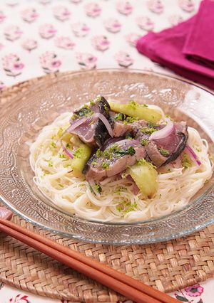 かつおと焼きなすのタイ風ハーブそうめん-レシピのメイン写真