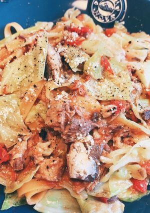 サバとキャベツのトマトパスタ-レシピのメイン写真