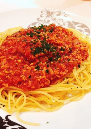 わたしのミートソースパスタ　@鶏そぼろ-レシピのメイン写真