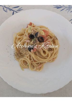 簡単！ブラックオリーブ入り冷製パスタ-レシピのメイン写真