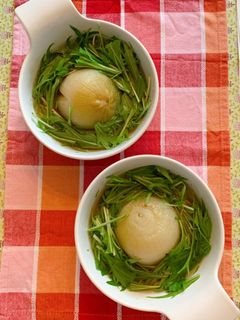 丸ごと玉ねぎと水菜の和風スープ-レシピのメイン写真