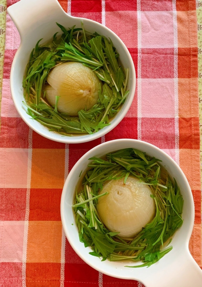 丸ごと玉ねぎと水菜の和風スープ-レシピのメイン写真