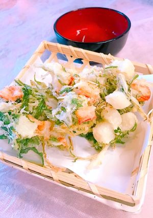 カリッと✨水菜とカニカマ長芋のかき揚げ-レシピのメイン写真