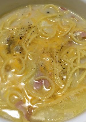 豆乳鍋の〆にカルボナーラスパゲティ-レシピのメイン写真