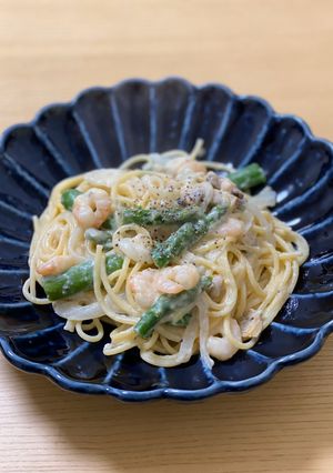 アスパラとえびの豆乳レモンクリームパスタ-レシピのメイン写真