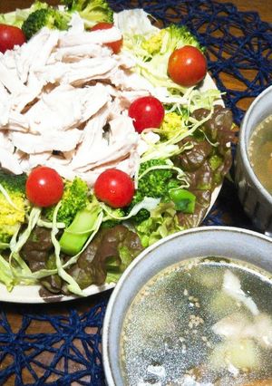 電気圧力鍋☆鶏ムネ肉サラダとスープ-レシピのメイン写真