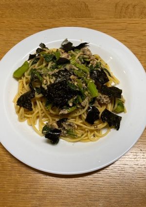 春を先取り「菜の花と鯖缶のスパゲティ」-レシピのメイン写真