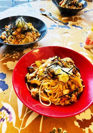 鶏挽き肉とタラと野菜の簡単和風パスタ-レシピのメイン写真