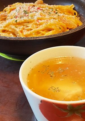 パスタの茹で汁でコンソメスープ-レシピのメイン写真