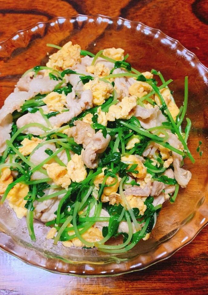ふわふわ卵と豚肉の豆苗炒め-レシピのメイン写真
