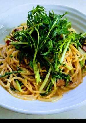 シャキッと!水菜のカルボナーラ-レシピのメイン写真