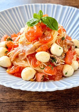 95℃「出汁しょうゆ」トマト冷製パスタ-レシピのメイン写真