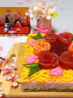 ひな祭り✿ケーキ型で作る…三色ちらし寿司-レシピのメイン写真