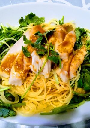 激簡単!サラダチキンとパクチーのパスタ-レシピのメイン写真
