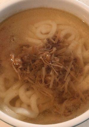 レンジで簡単！ひき肉入りなめ茸うどん-レシピのメイン写真