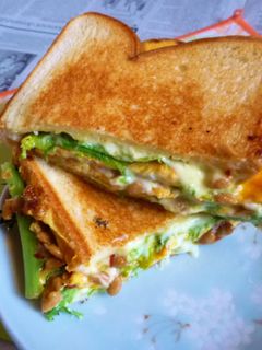 納豆卵焼き+わさび菜のホットサンド-レシピのメイン写真