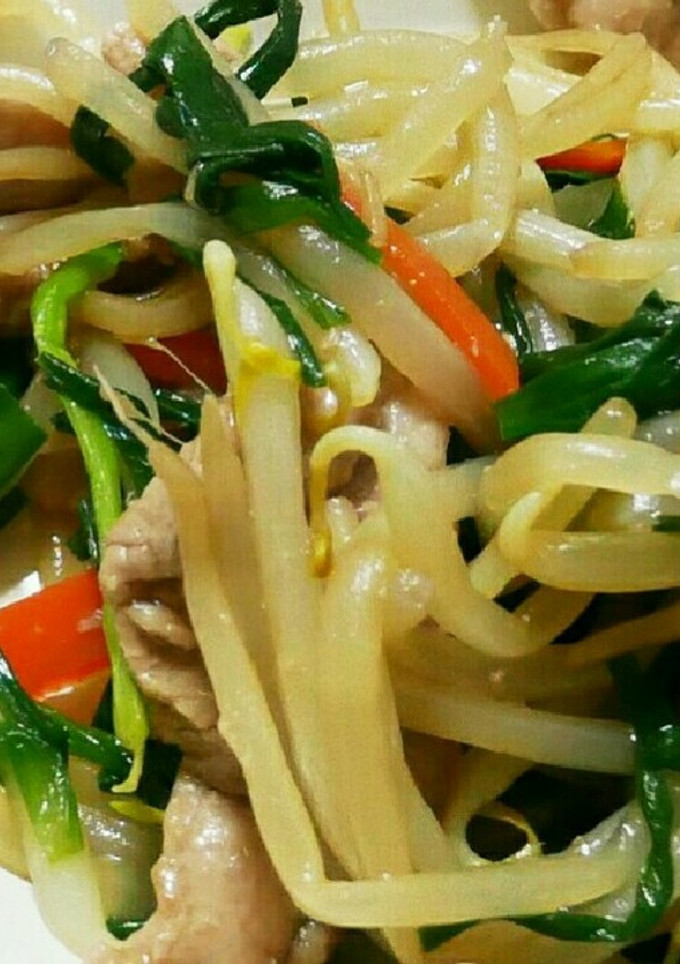 豚しゃぶ肉とにらともやしのあんかけ炒め-レシピのメイン写真