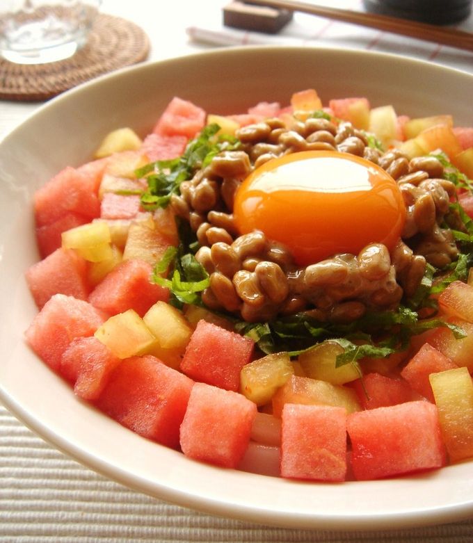 スイカ＆納豆のピリ辛サラダうどん by iano 【クックパッド】 簡単