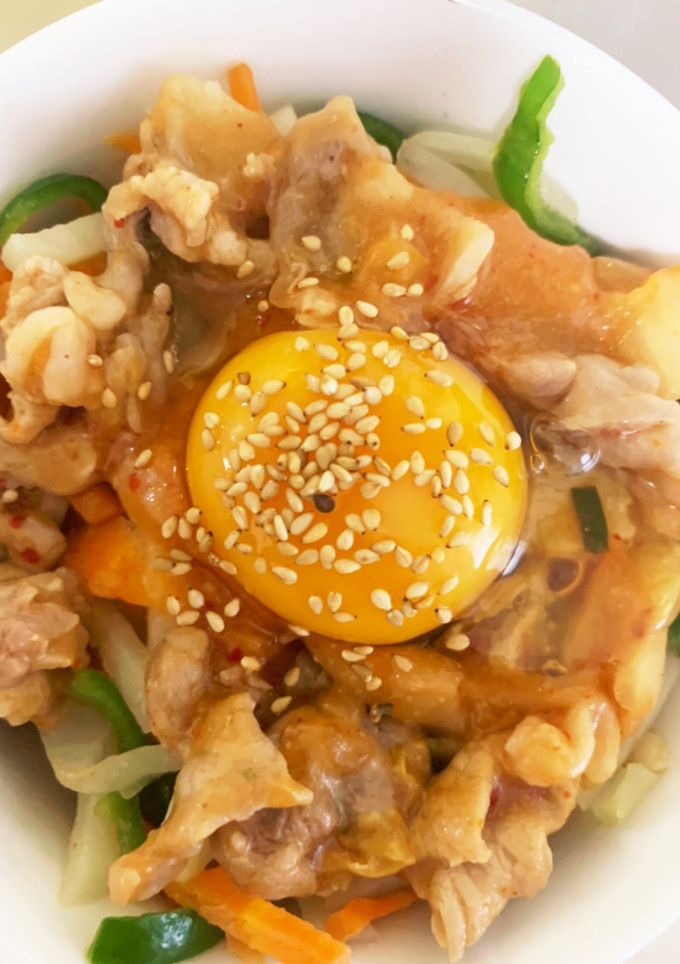 全てレンジすき家風キムチ生姜焼き丼-レシピのメイン写真